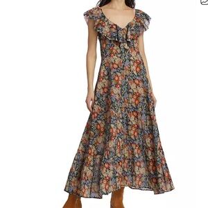 NWOT THE GREAT. Maxi Floral The Geranium Ruffle Dress, Small